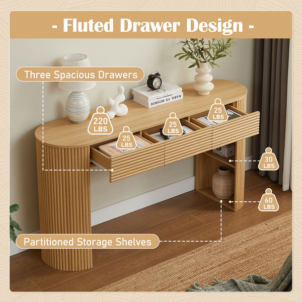 Retro Console Table With Storage, 3 Drawers