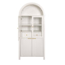 Fluted Tall Arched Pantry Cabinet With Adjustable Shelves, Glass Door & Hidden Drawer For Kitchen