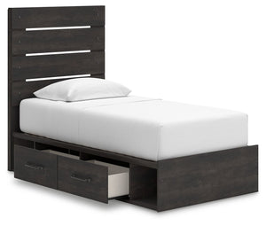Hollivern - 4 Pc. - Twin Panel Storage Bed, Dresser, Mirror And Chest - Dark Gray