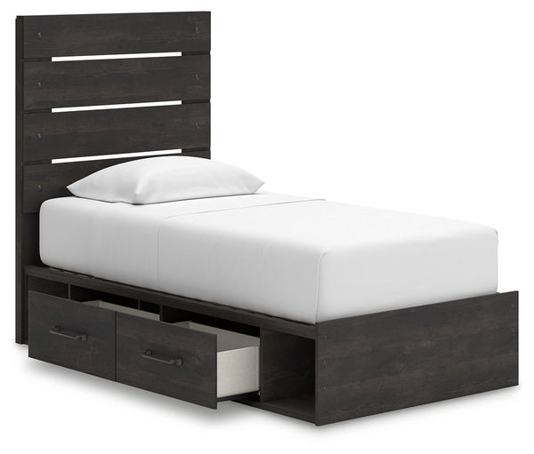 Hollivern - 4 Pc. - Twin Panel Storage Bed, Dresser, Mirror And Chest - Dark Gray