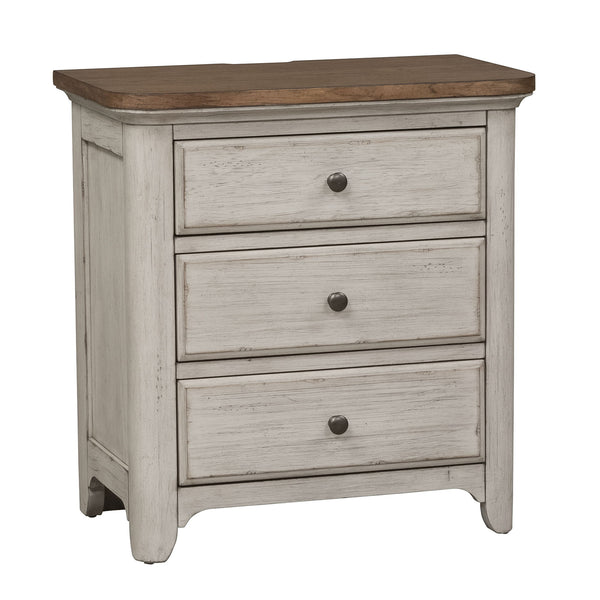 Farmhouse Reimagined - 3 Drawer Nightstand With Charging Station - Antique White / Chestnut Tops