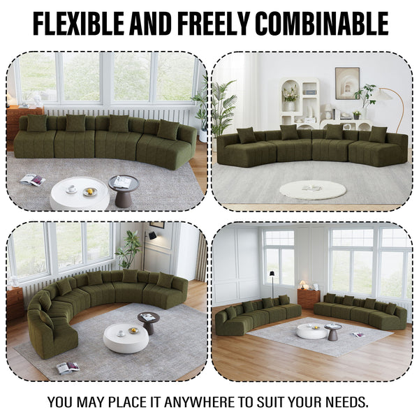 Modular Sectional Sofa With 2 Pillows, Symmetrical Design