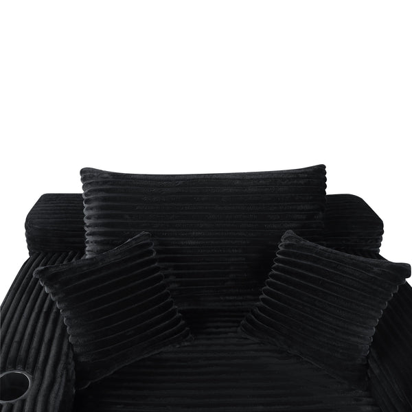 Convertible Chaise Lounge Chair With Wide Armrest & Throw Pillows - Black
