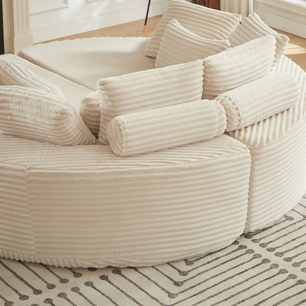 Round Oversized Sofa Bed With 5 Throw Pillows