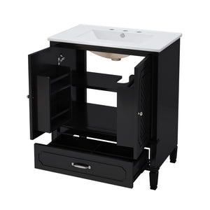 Vintage Style 30" Bathroom Vanity With Sink, Multi Functional Storage, Soft Closing Door - Black