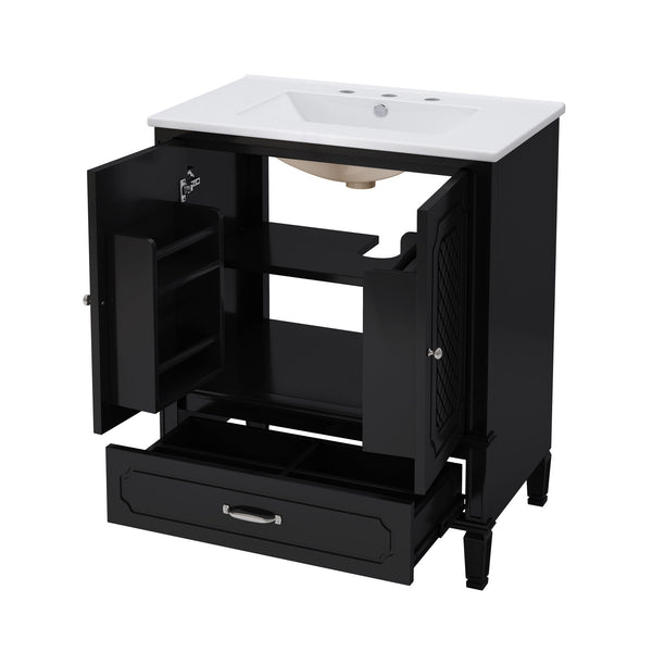 Vintage Style 30" Bathroom Vanity With Sink, Multi Functional Storage, Soft Closing Door - Black