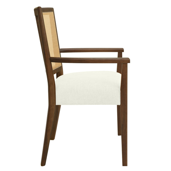 Mid Century Modern Arm Dining Chairs With Rattan Backrest