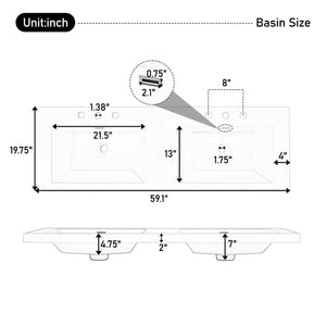 Double Sink Bathroom Vanity With Top, Soft Closing Doors & Drawers, Tip Out Drawer, 2 Cabinet Doors, Adjustable Shelf - White