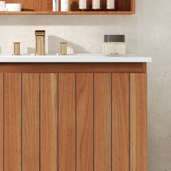 Bathroom Vanity With Sink, Minimalist Design, 45 Degrees Free Handle Doors - Antique Natural