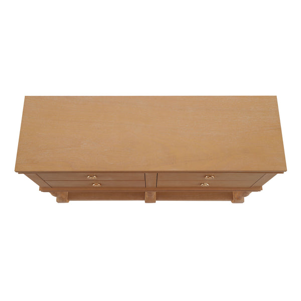 Console Table With 4 Soft Close Drawers, Thick Bottom Shelf For Living Room - Natural