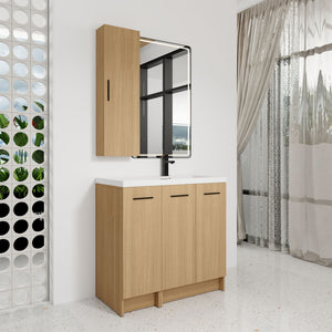 Freestanding Bathroom Vanity Set With Tall Linen Cabinet, 3 Door Storage Cabinet, Single Sink