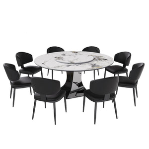 Round Dining Table With 6 Chairs Set - Silver