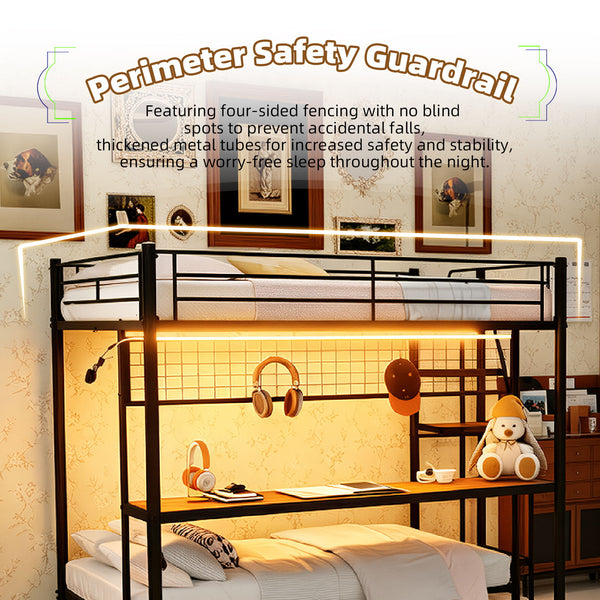 Bunk Bed With Built In Desk And LED Lighting
