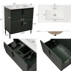 Bathroom Vanity With Ceramic Sink, Fluted Design