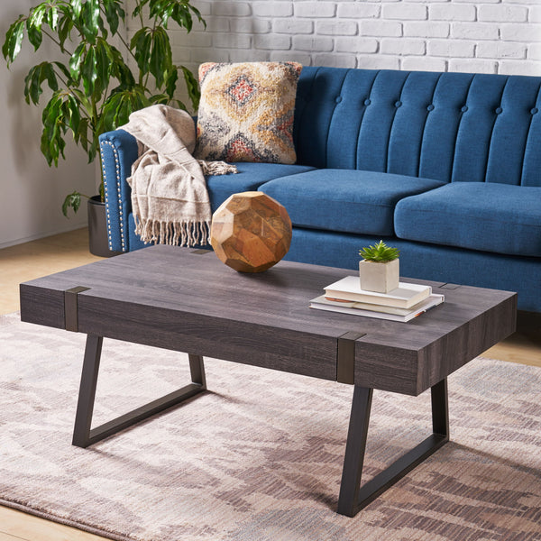 Abitha - Coffee Table With Industrial Powder Coated Metal Legs