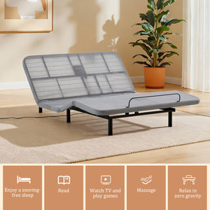 Caron 4.0 - Queen Size Adjustable Bed Frame With Wireless Remote Control, Head And Foot Incline, Massage Function - Black / Gray