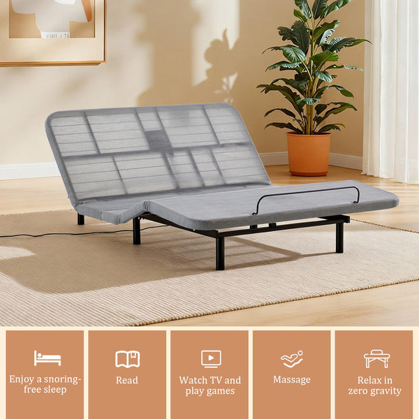 Caron 4.0 - Queen Size Adjustable Bed Frame With Wireless Remote Control, Head And Foot Incline, Massage Function - Black / Gray