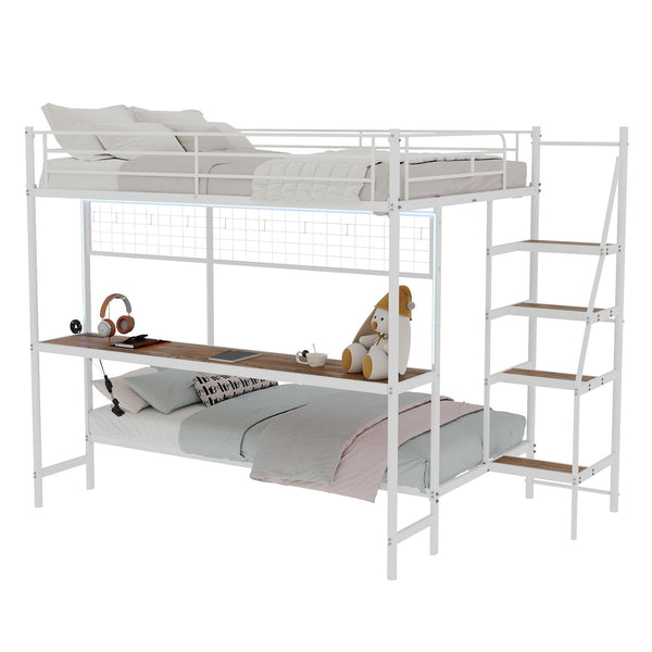 Bunk Bed With Built In Desk And LED Lighting