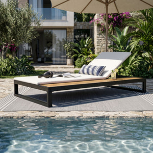 Chaise Lounge Set, 5 Position Adjustable, Flat Side Surface Storage