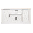 Barn Door Storage Cabinet With 2 Drawers & Door Rack, Adjustable Shelves
