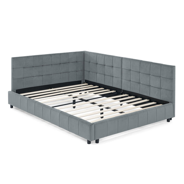 Elegant Storage Upholstered Tufted Bed Frame With Backrest And Armrests