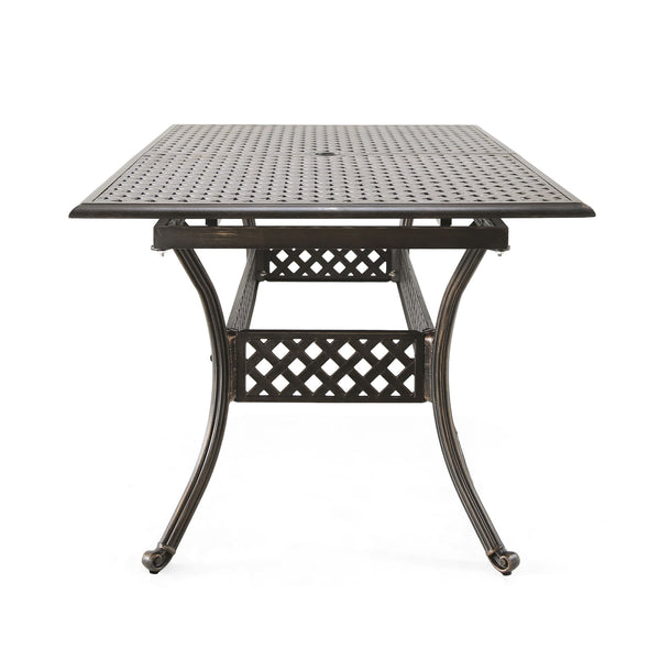Outdoor Expandable Dining Table With Umbrella Holder, Lattice Pattern And Curved Legs - Black