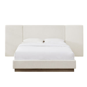 Muse - Queen Upholstered Platform Bed Frame - Ivory / Light Gray / Camel Oak