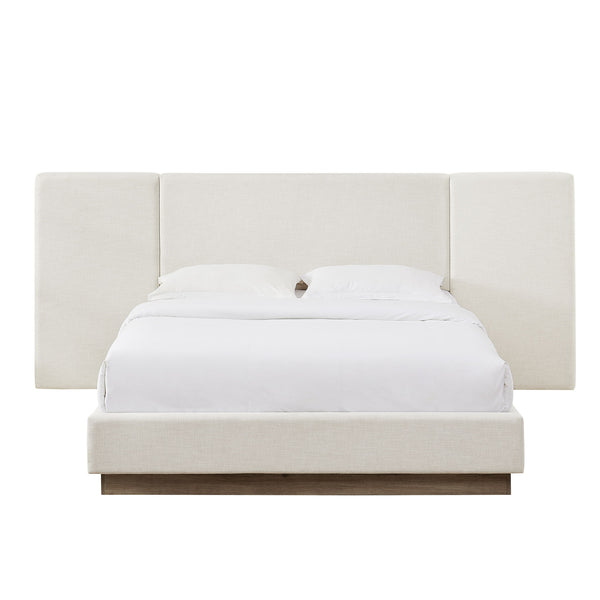 Muse - Queen Upholstered Platform Bed Frame - Ivory / Light Gray / Camel Oak