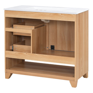 36" Bathroom Vanity With Sink, Soft Close Drawers - Natural