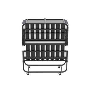 Twin Folding Bed With Adjustable Headboard, Memory Foam For Tall People, Heavy-Duty Portable On Wheels, Easy Assembly - Black