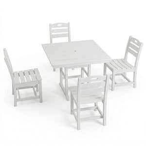 Outdoor Patio Dining Set, Square Table With Umbrella Hole And Armless Chairs