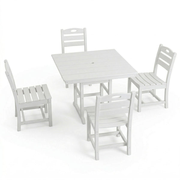 Outdoor Patio Dining Set, Square Table With Umbrella Hole And Armless Chairs