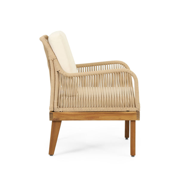 Hueber - Outdoor And Rope 4 Seater Chat Set With Cushions - Teak