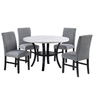 Elegant 5 Piece Dining Set Dark Chairs Top Table With Lower Shelf Kitchen Dining Room