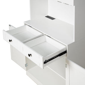 Tall Arched Pantry Cabinet With Charging Station, Adjustable Shelves, Coffee Bar