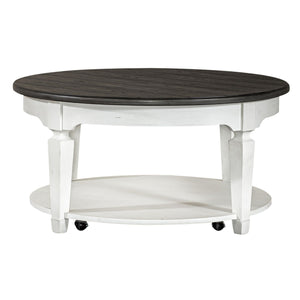 Allyson Park - Round Cocktail Table - Wirebrushed White / Charcoal