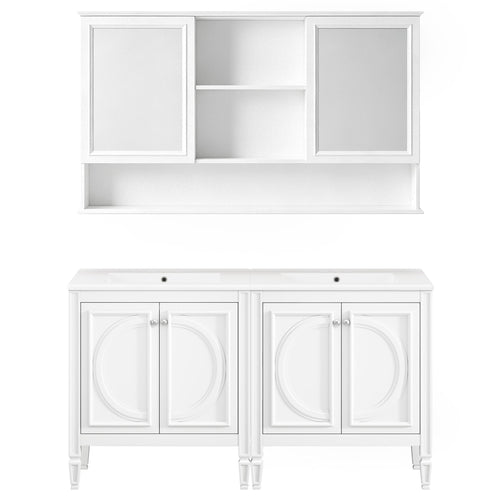 Double Sink Bathroom Vanity Set With Wall Mount Mirror Cabinet