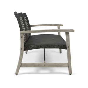 Hampton - Outdoor Wood And Wicker Loveseat - Gray