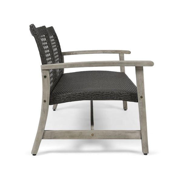 Hampton - Outdoor Wood And Wicker Loveseat - Gray