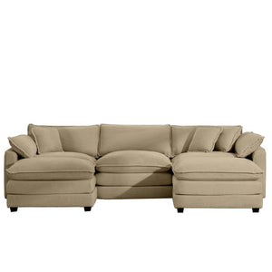 Oversized Modular Cushion Sofa With Ottoman, Low Back, Deep Seating Sofa Set