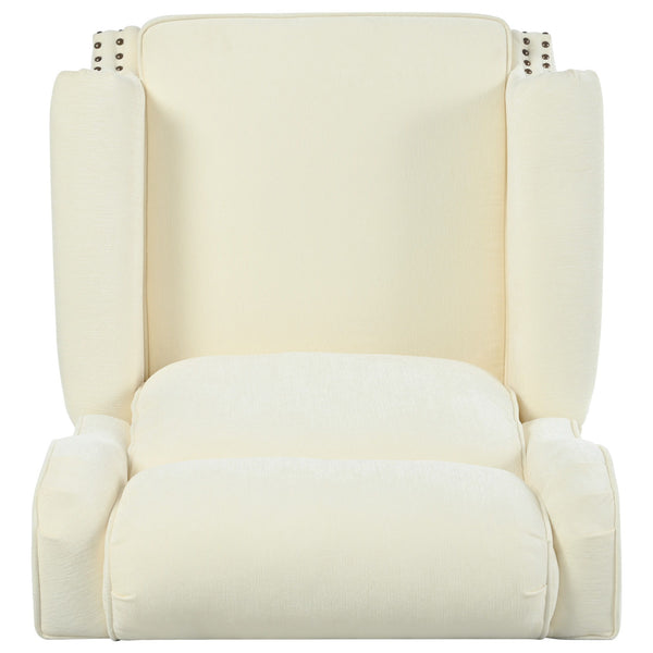 Push Back Recliner Chair Upholstered Recliner Armchair With Classic Wing Back And Solid Gourd-Shaped Legs