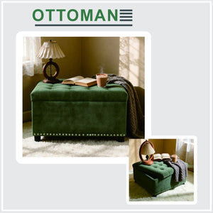 Square Tufted Storage Ottoman With Nailhead Trim