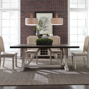 Willowrun - Trestle Table - Rustic White / Weathered Gray Top