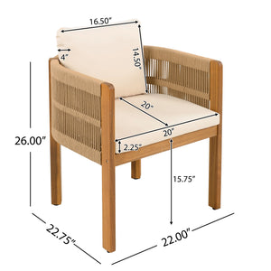 5 Piece Outdoor Dining Set With Round Table And 4 Wrapped Chairs - Black / Brown / Teak