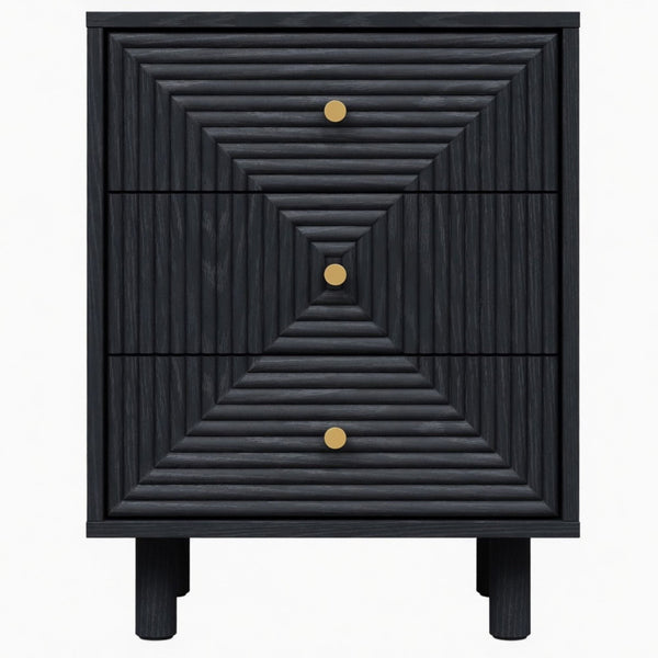 3 Drawer Nightstand - Black - Wood