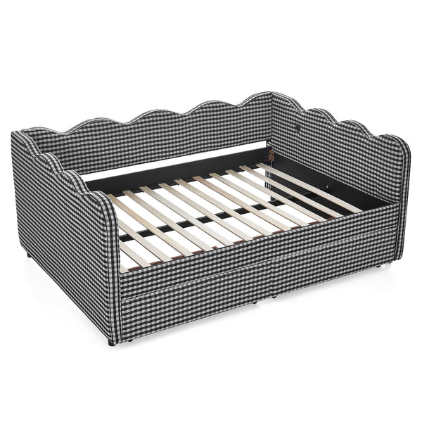 Gingham Daybed & USB Charging Port, Wave-Shaped Design