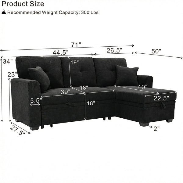 Sleeper Sectional With Pull Out Bed, Reversible Chaise