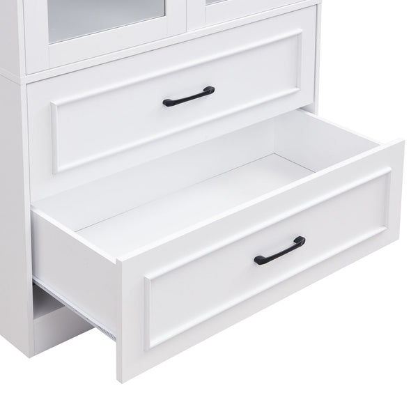 Arched Top Storage Cabinet With Fixed 2 Tier Shelves, 2 Large Drawers