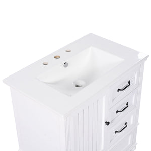 30" Bathroom Vanity With Sink, 3 Drawers, Adjustable Feet