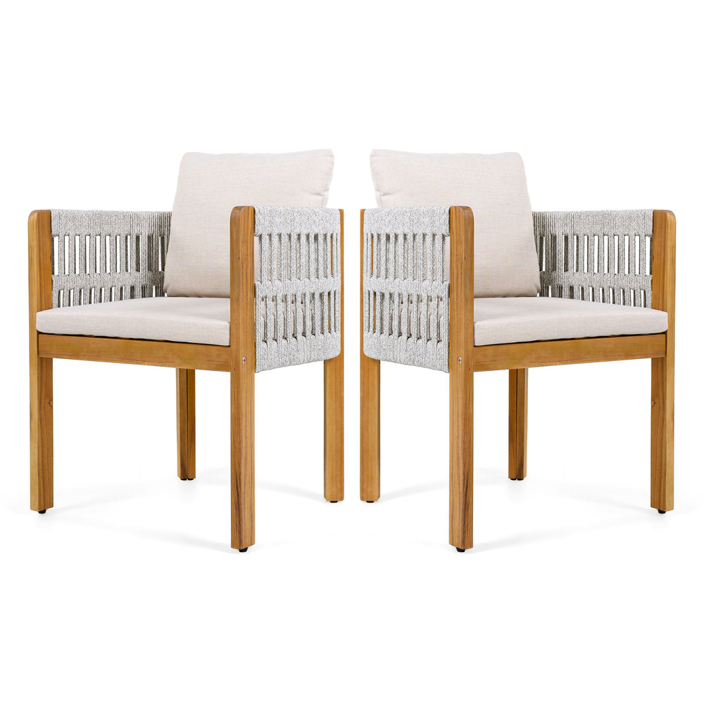 Outdoor Dining Chairs With Mix Rope Handles (Set of 2)